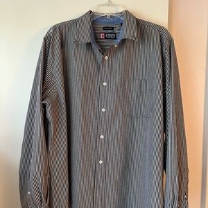 chaps men’s extra-large, easy care, long sleeve, gray, and white striped shirt